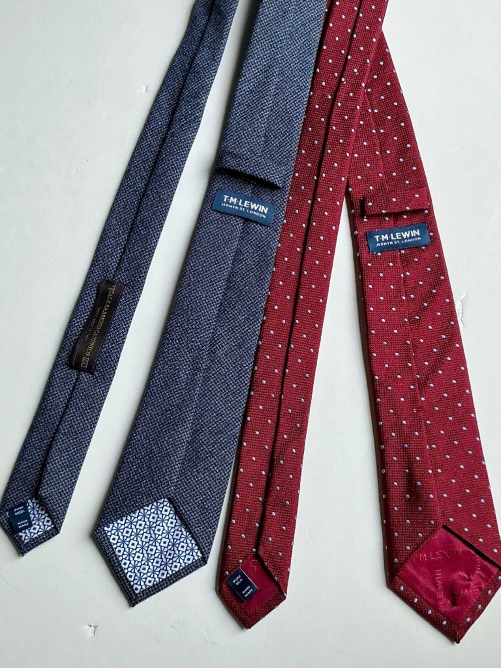 T.M.Lewin  2 gorgeous slim ties a wool and a silk hand made ties NWOT